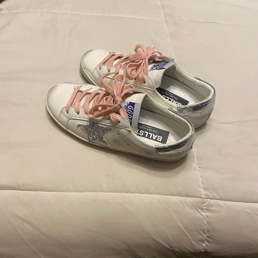 Golden Goose White Sneakers with Silver Star and Heel